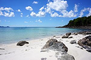 Whitehaven Beach - the sand was "99% pure silica". It was so fine you could clean your jewelry. The sand is never hot to your feet. The dry sand also squeaks as you walk on it.